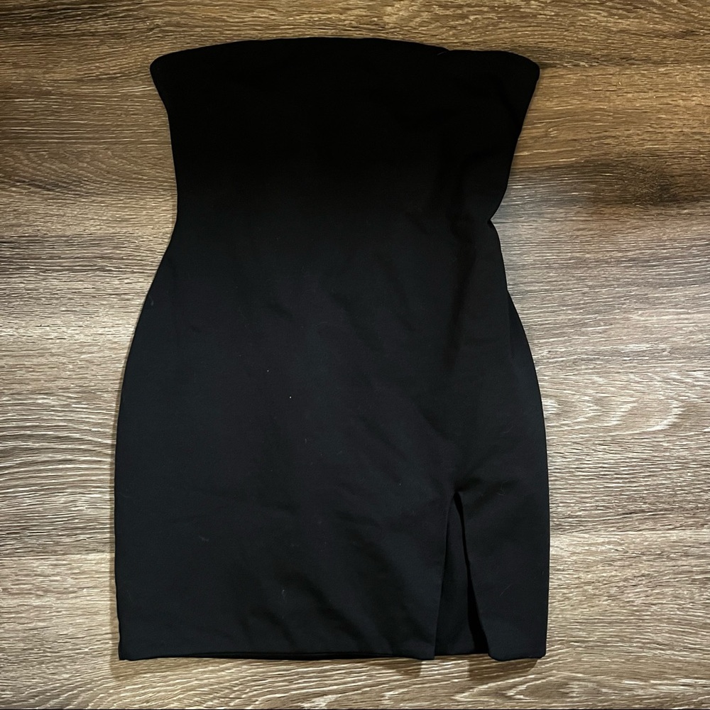 Aritzia Strapless Black Dress with Thigh Slir